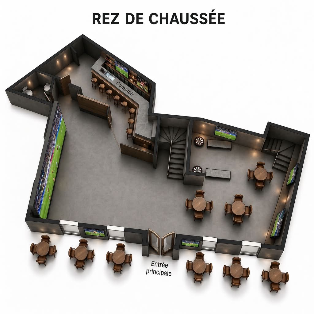 Plan 3D du rez-de-chaussée du GOAT